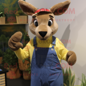 nan Kangaroo mascot costume character dressed with a Dungarees and Beanies