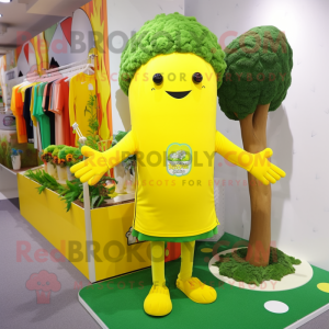 Yellow Broccoli mascot costume character dressed with a Swimwear and Beanies