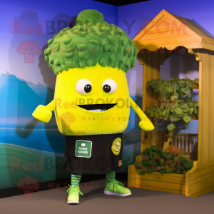 Yellow Broccoli mascot costume character dressed with a Swimwear and Beanies