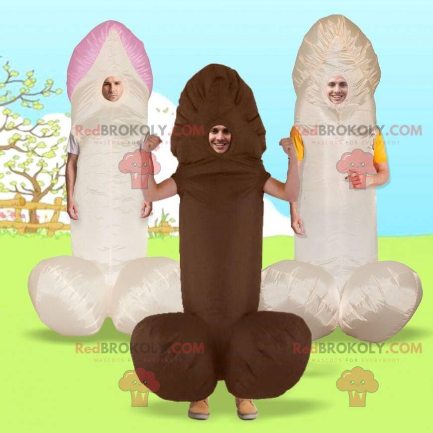 3 penis maskotar, uppsättning av 3 jätte fallusar, jätte penis