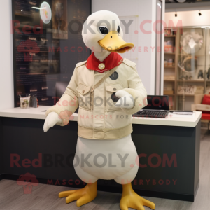 Beige Muscovy Duck mascot costume character dressed with a Trousers and Keychains