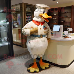 Beige Muscovy Duck mascot costume character dressed with a Trousers and Keychains