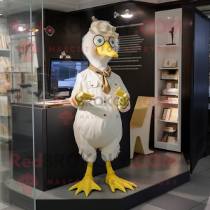 Beige Muscovy Duck mascot costume character dressed with a Trousers and Keychains