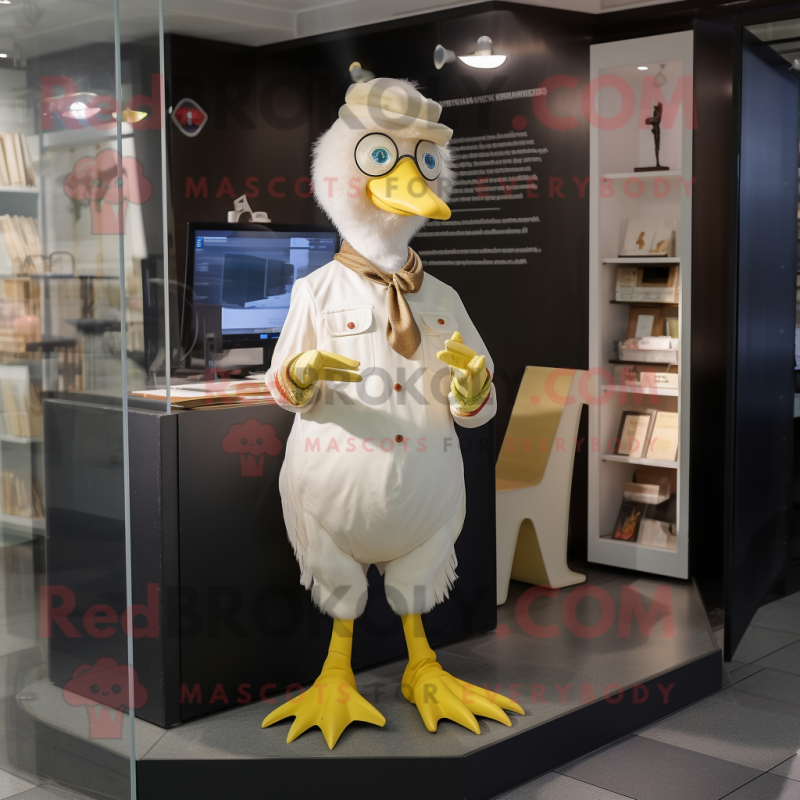 Beige Muscovy Duck mascot costume character dressed with a Trousers and Keychains Beige Muscovy Duck mascot costume character dressed with a Trousers and Keychains