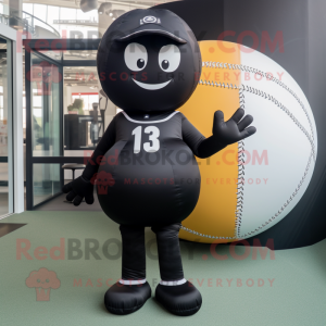 Black Baseball Ball mascot costume character dressed with a One-Piece Swimsuit and Mittens