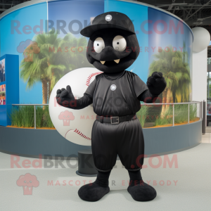 Black Baseball Ball mascot costume character dressed with a One-Piece Swimsuit and Mittens