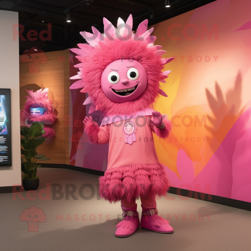 Pink Chief mascot costume character dressed with a Romper and Cummerbunds Pink Chief mascot costume character dressed with a Romper and Cummerbunds