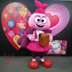 Magenta Heart maskot kostym...