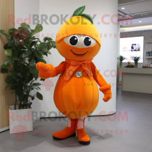 Orange Plum mascot costume character dressed with a Blouse and Gloves