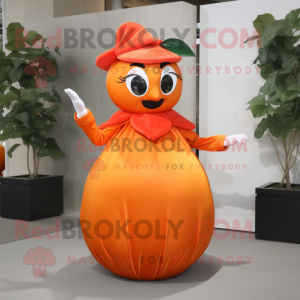 Orange Plum mascot costume character dressed with a Blouse and Gloves