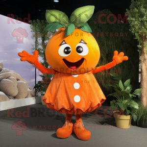 Orange Plum mascot costume character dressed with a Blouse and Gloves