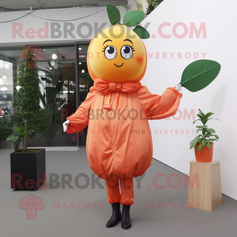 Orange Plum mascot costume character dressed with a Blouse and Gloves