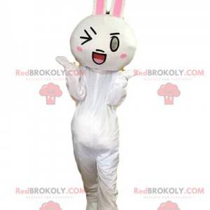 Mascotte de lapin blanc, costume clin d'œil, lapin géant -