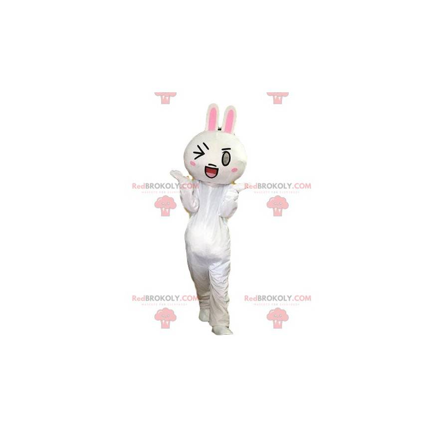 Mascotte coniglio bianco, costume occhiolino, coniglio gigante