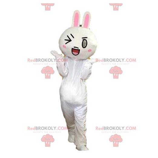 Mascotte coniglio bianco, costume occhiolino, coniglio gigante