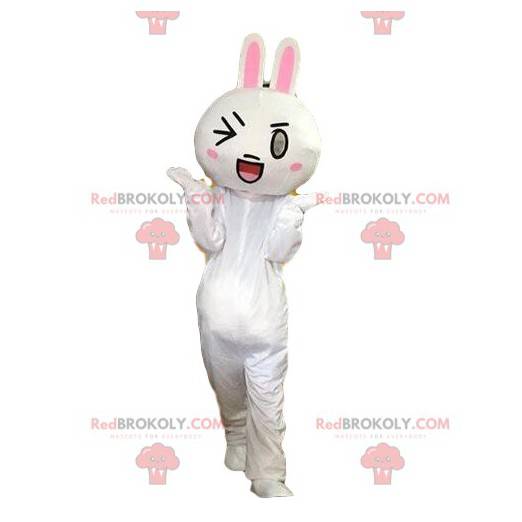 Mascotte de lapin blanc, costume clin d'œil, lapin géant -