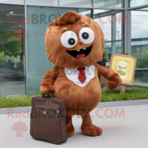 Brown Meatballs mascot costume character dressed with a Blouse and Briefcases