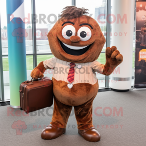 Brown Meatballs mascot costume character dressed with a Blouse and Briefcases