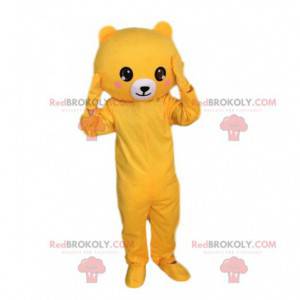 Mascotte de nounours jaune et blanc, costume d'ours en peluche