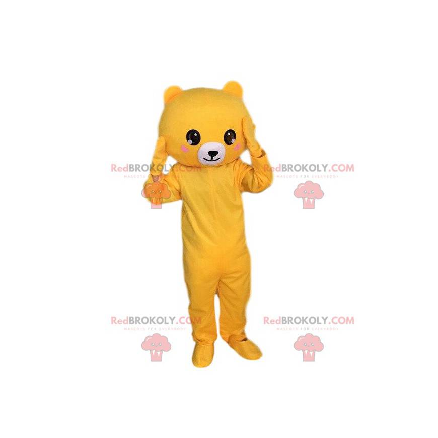 Mascota de oso de peluche amarillo y blanco, disfraz de oso de