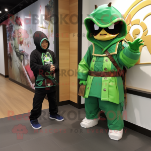 Grøn Samurai maskot kostume...
