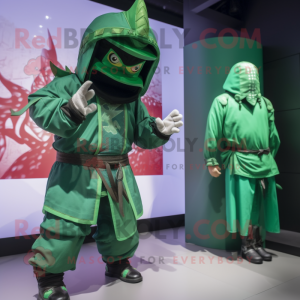 Green Samurai mascot costume character dressed with a Windbreaker and Watches