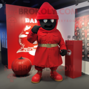 Red Grenade mascot costume character dressed with a Empire Waist Dress and Beanies