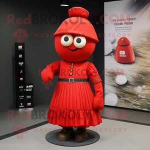 Red Grenade mascot costume character dressed with a Empire Waist Dress and Beanies