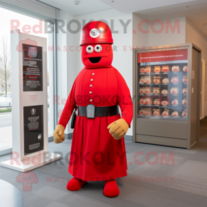 Red Grenade mascot costume character dressed with a Empire Waist Dress and Beanies