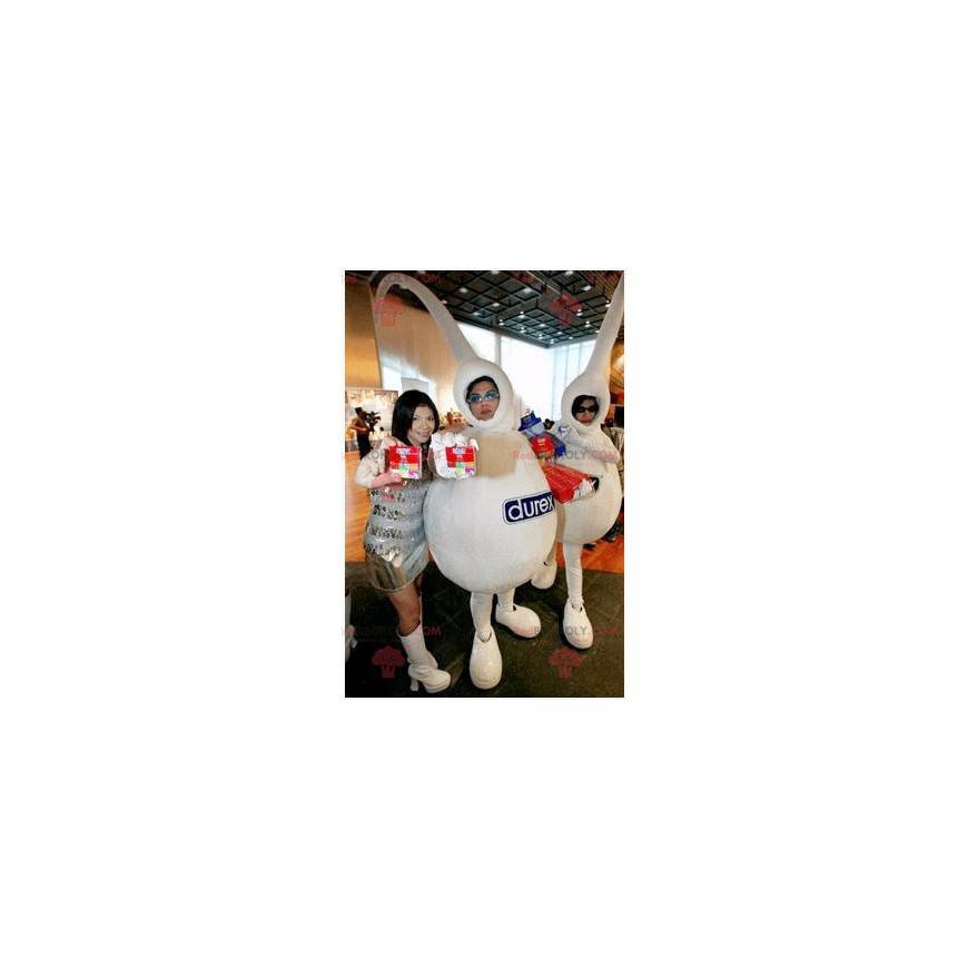 2 weiße Maskottchen der Marke Durex - Redbrokoly.com