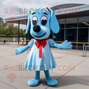 Sky Blue Hot Dogs mascot costume character dressed with a Skirt and Bow ties