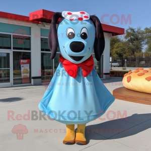 Sky Blue Hot Dogs mascot costume character dressed with a Skirt and Bow ties