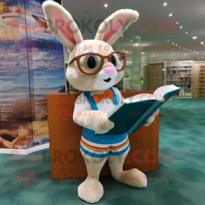 nan Wild Rabbit mascot costume character dressed with a One-Piece Swimsuit and Reading glasses