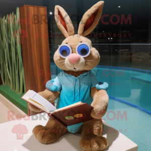 nan Wild Rabbit mascot costume character dressed with a One-Piece Swimsuit and Reading glasses