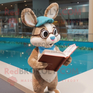 nan Wild Rabbit mascot costume character dressed with a One-Piece Swimsuit and Reading glasses