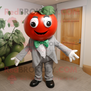 Silver Tomato mascot costume character dressed with a Sweater and Bow ties