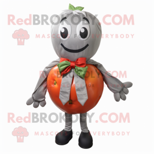 Silver Tomato mascot costume character dressed with a Sweater and Bow ties