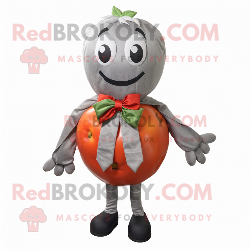 Silver Tomato mascot costume character dressed with a Sweater and Bow ties Silver Tomato mascot costume character dressed with a Sweater and Bow ties
