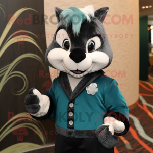 Teal Skunk mascot costume character dressed with a Turtleneck and Tie pins