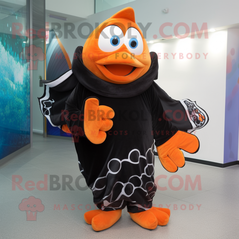 Black Clown Fish mascot costume character dressed with a Cover-up and Shawls