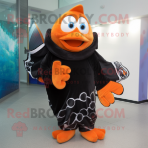 Black Clown Fish mascot costume character dressed with a Cover-up and Shawls