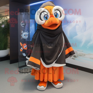 Black Clown Fish mascot costume character dressed with a Cover-up and Shawls