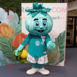 Teal Cabbage Leaf maskot...
