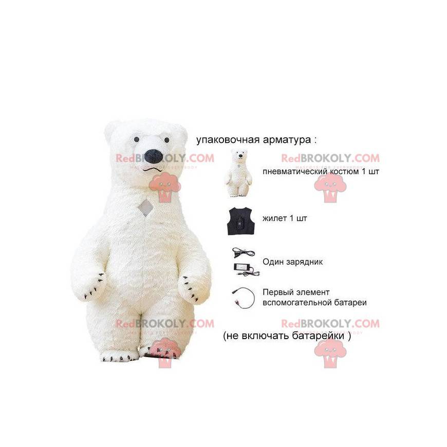 Mascote de ursinho de pelúcia branco inflável, fantasia de urso