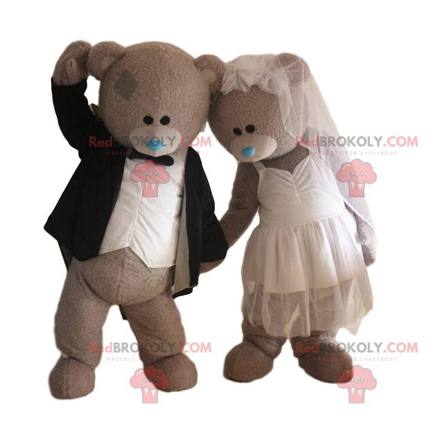 2 mascottes de mariés, couple d'ours, mascotte de mariage -