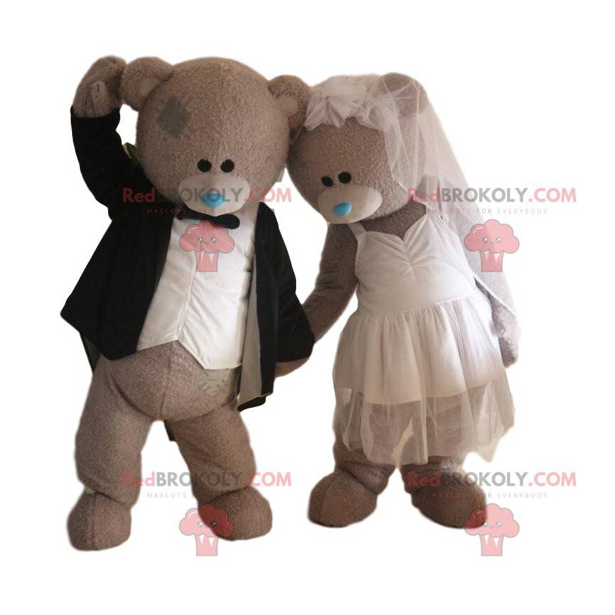 2 mascottes van bruid en bruidegom, paar beren, bruiloft 2 mascottes van bruid en bruidegom, paar beren, bruiloft