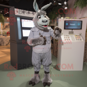 Gray Donkey mascot costume character dressed with a Dress Shirt and Digital watches