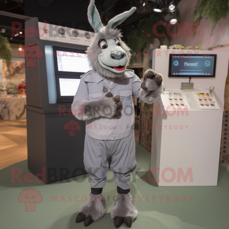 Gray Donkey mascot costume character dressed with a Dress Shirt and Digital watches Gray Donkey mascot costume character dressed with a Dress Shirt and Digital watches