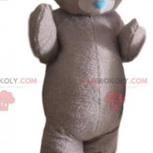 Gray teddy bear mascot, bear costume, elegant disguise -