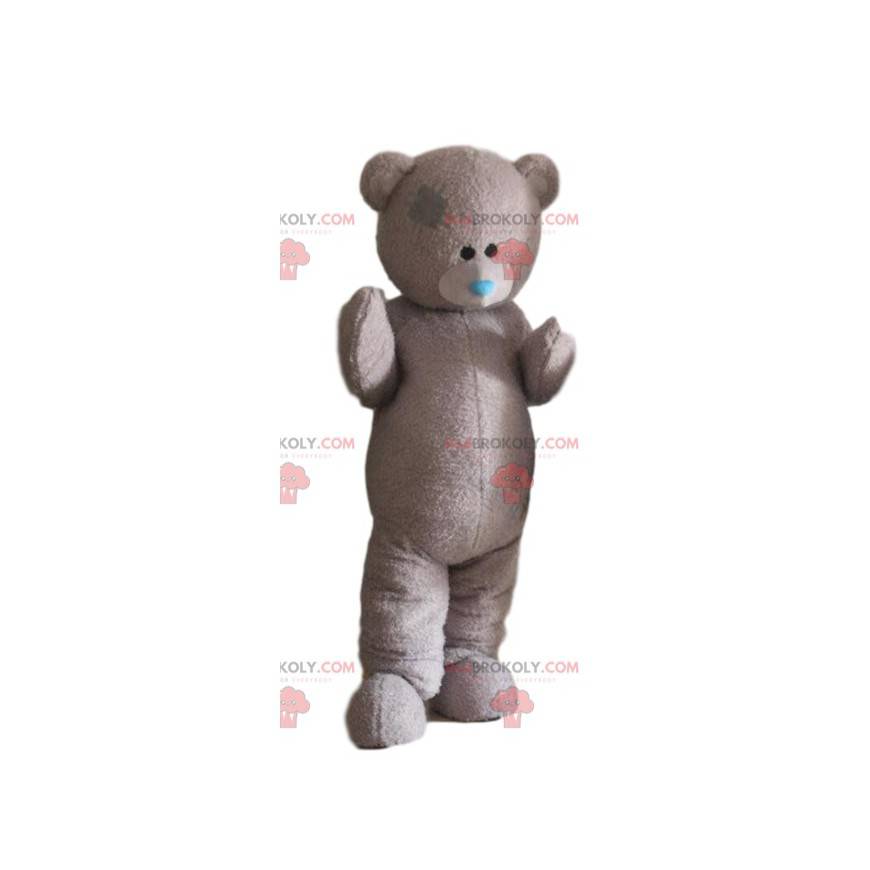 Gray teddy bear mascot, bear costume, elegant disguise -